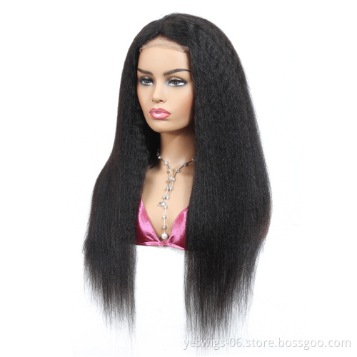 Long Inch Cheap Cambodian Kinky Straight Human Hair Full Lace Wig For Black Women Double Drawn Hair Transparent Lace Frontal Wig